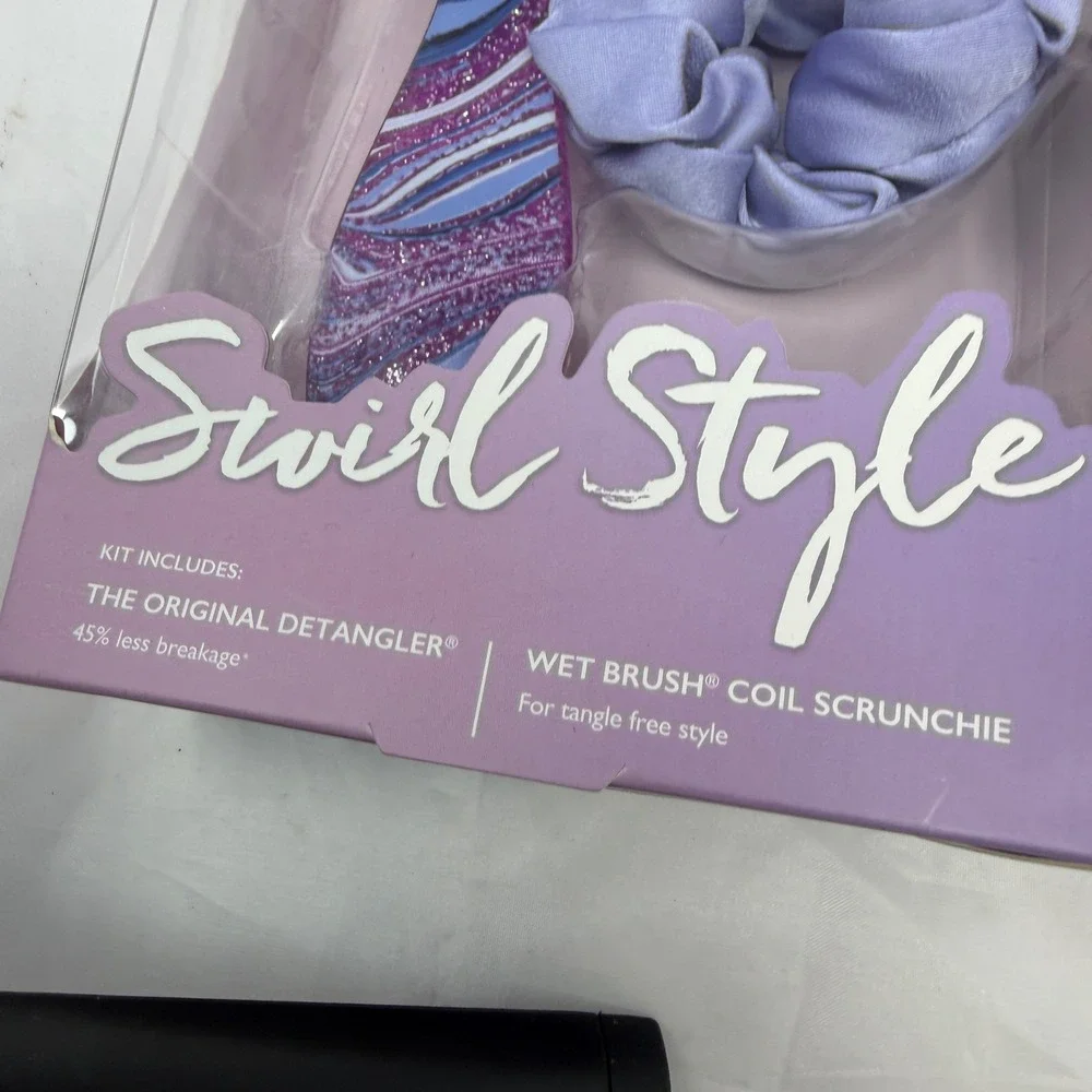 Wet Brush Swirl Style Detangle Kit Purple Marble Brush and Coil Scrunchie NEW